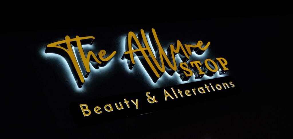 Custom illuminated sign for a beauty and alterations business in Santa Ana